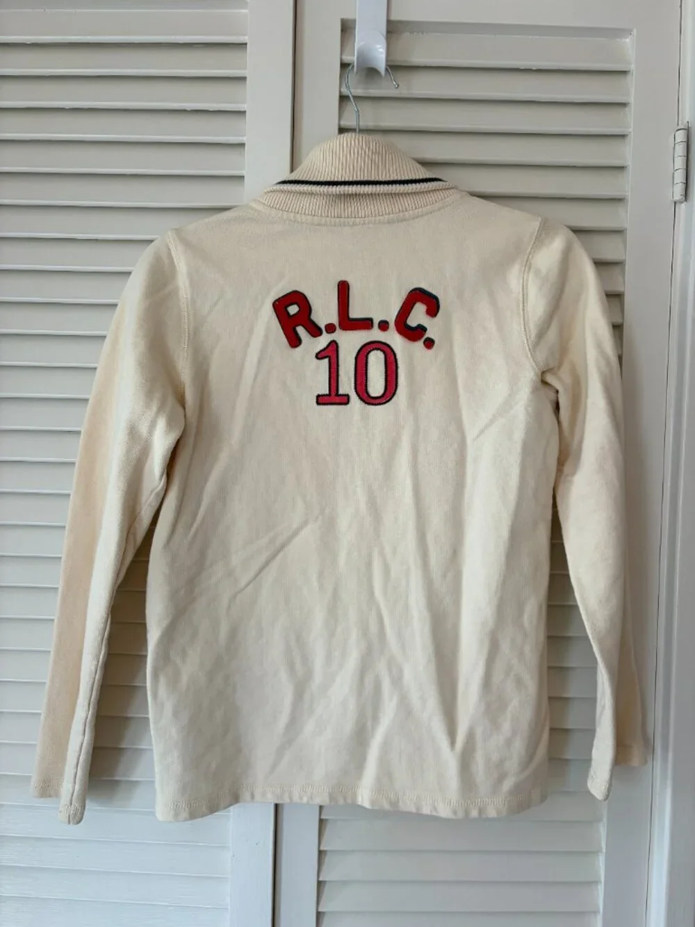 Ralph Lauren girls' sweatshirt cardigan shawl collar XL 16 cream cotton navy